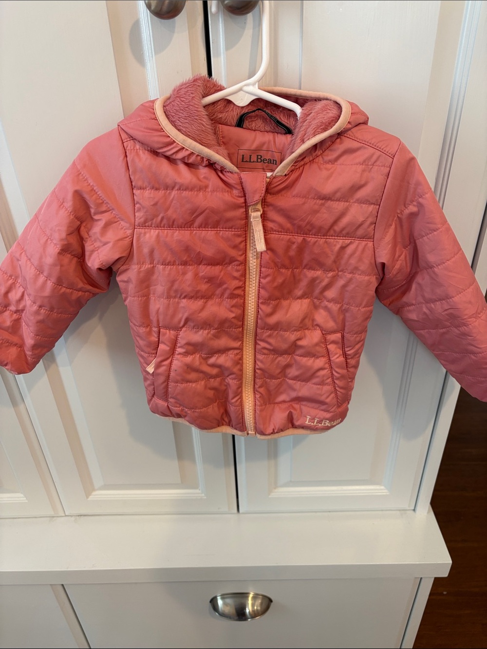 L.L. Bean Girls' Coral Pink Hooded Puffer Jacket